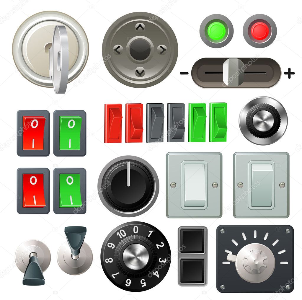 Knob switch and dial design elements — Stock Vector © Krisdog #8077641