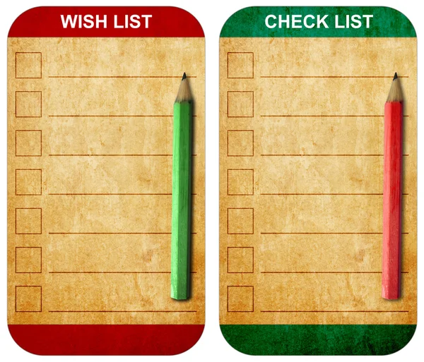 Pencil on Sticky pad wish list and check list form on old note p — Stock Photo #9128670