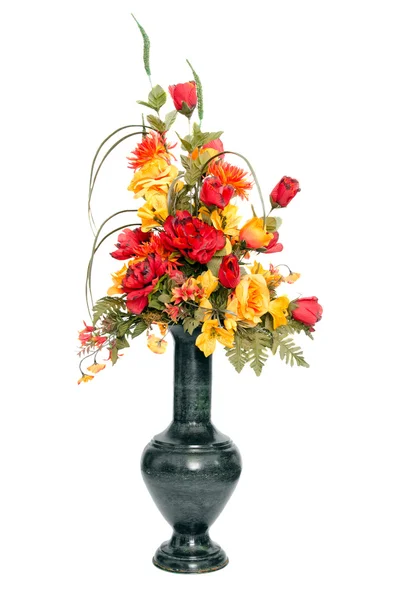 Fall color silk flower arrangement isolated on white