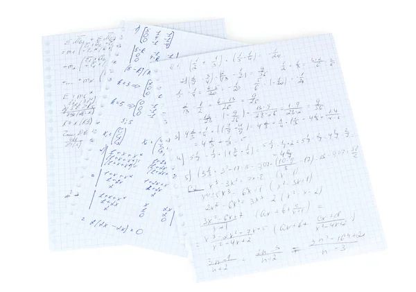 Math, physics and geometry on copybook page isolated on white