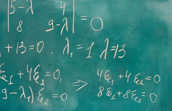 Formulas written on green chalkboard