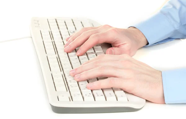 Male hands typing on the keyboard isolated on white