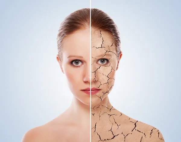 Concept of cosmetic effects, treatment and skin care. face of y
