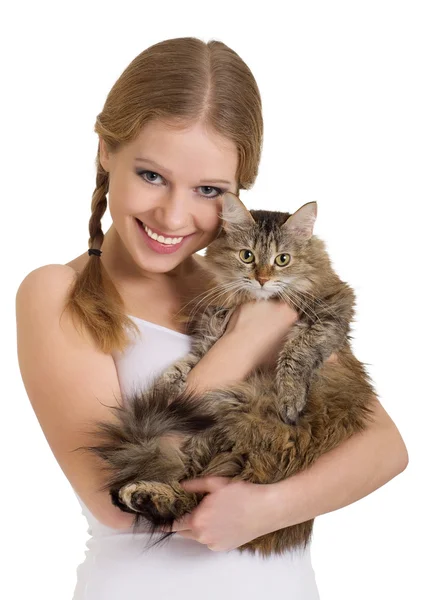 Pretty girl with a fluffy cat