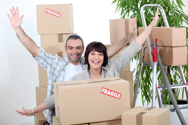 Excited couple on moving day
