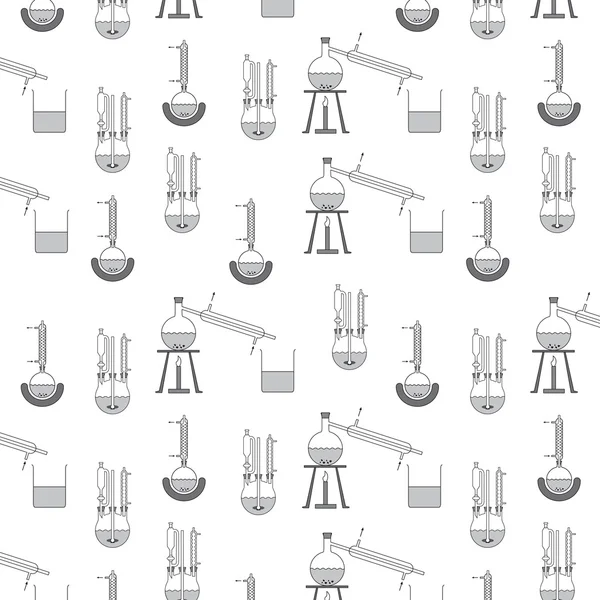 Pattern of various distillation apparatuses, black and white, arbitrarily c
