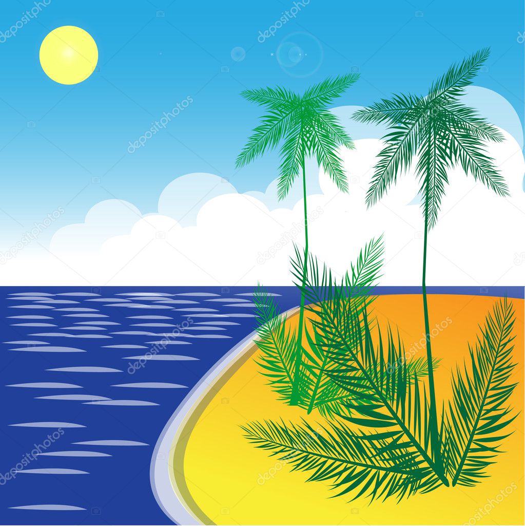 Beach Landscape with Palm Trees