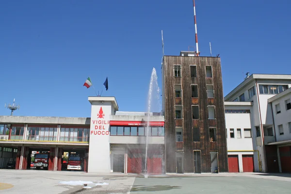 Fire station with hydrant in action during an exercise test