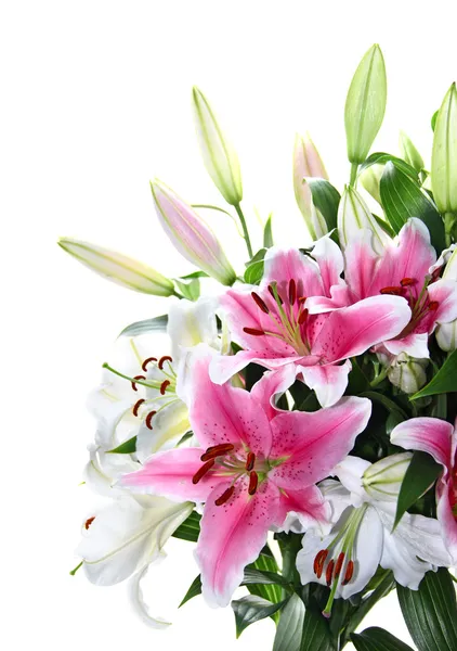 Pink and white lily bouquet closeup