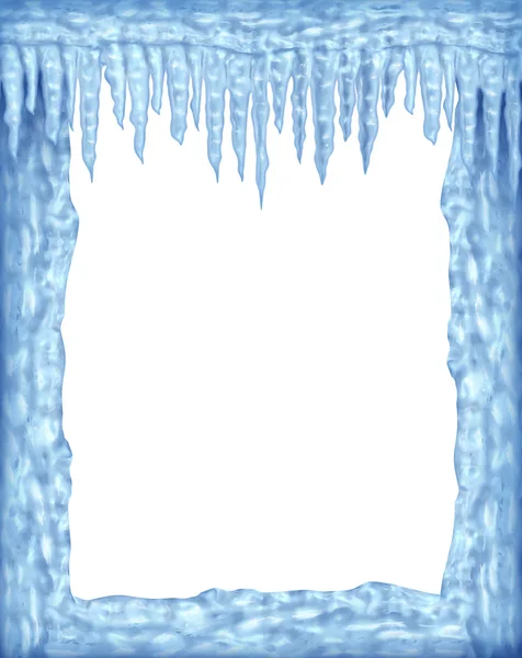 Frozen frame of icicles and ice with white blank area