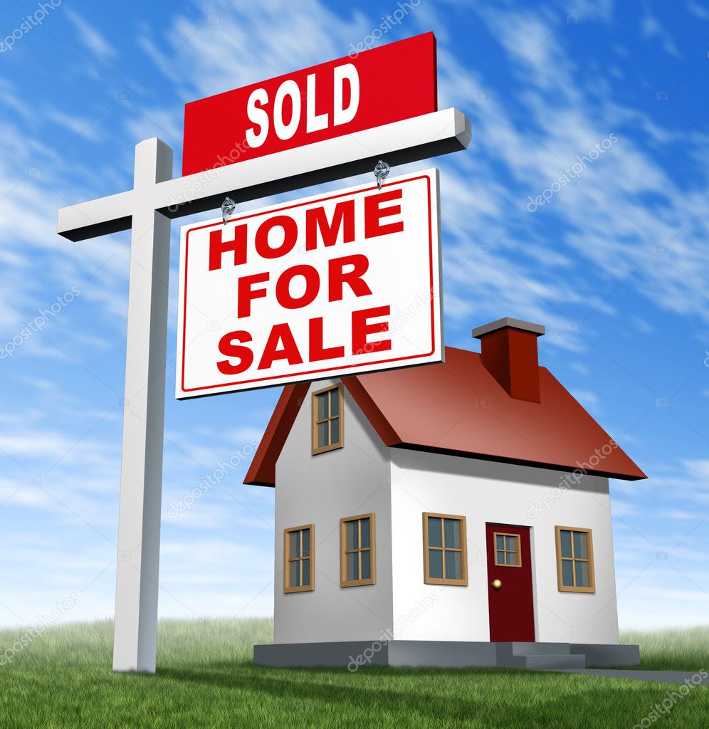 Sold Home For Sale Sign And House — Stock Photo © Lightsource 8861647