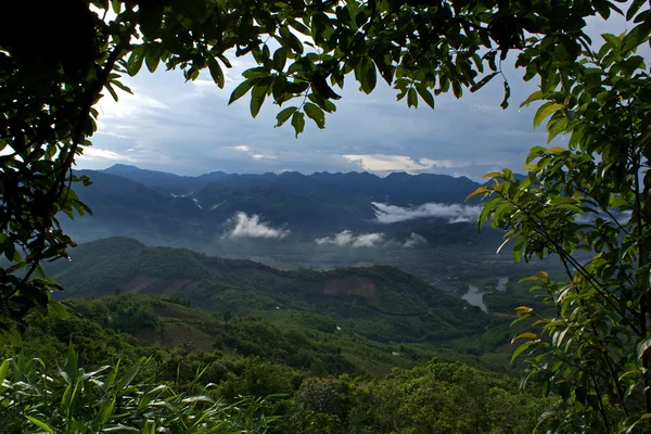 View of the green mountains and hills in Laos