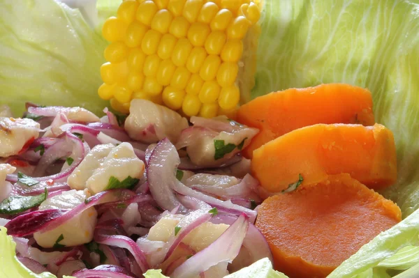 Ceviche with corn and sweet potato