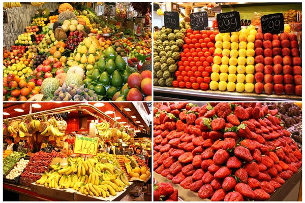 La Boqueria fruits stall. World famous Barcelona market, Spain.