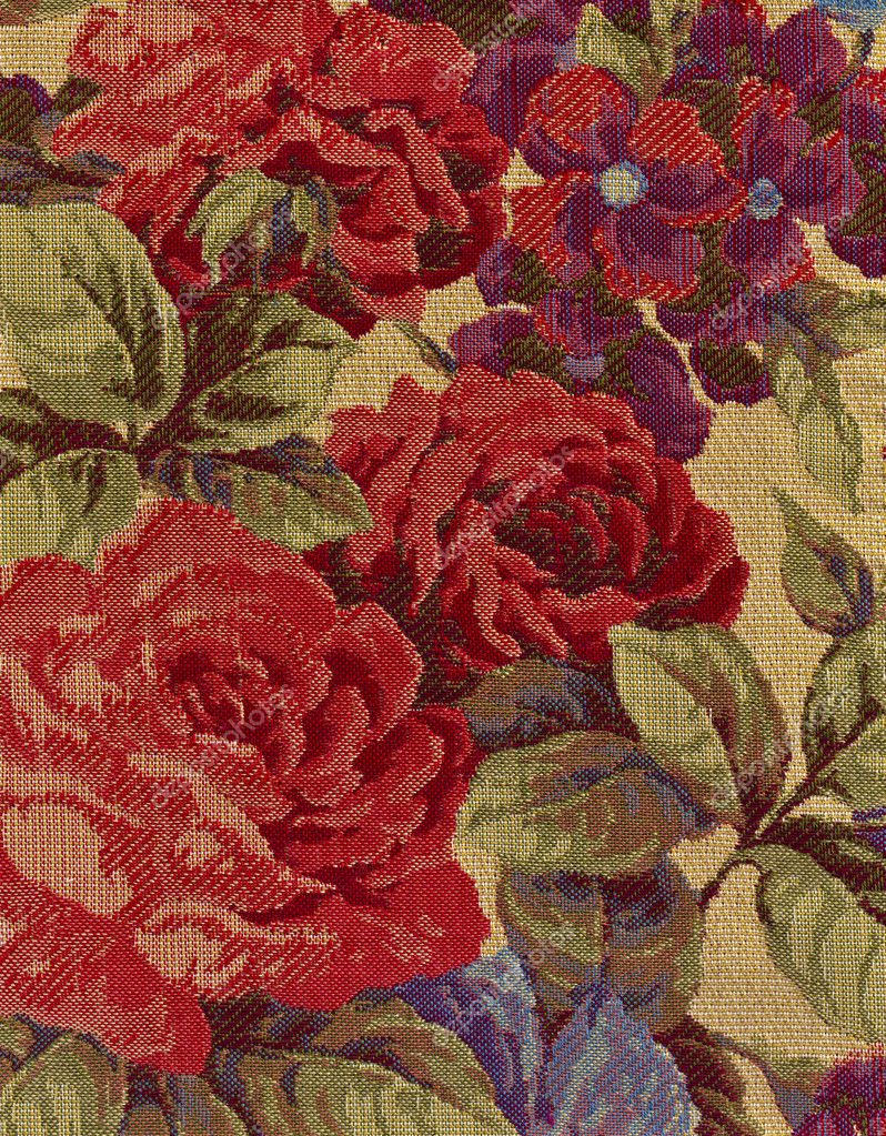 Closeup of tapestry fabric pattern with classical image of the — Stock