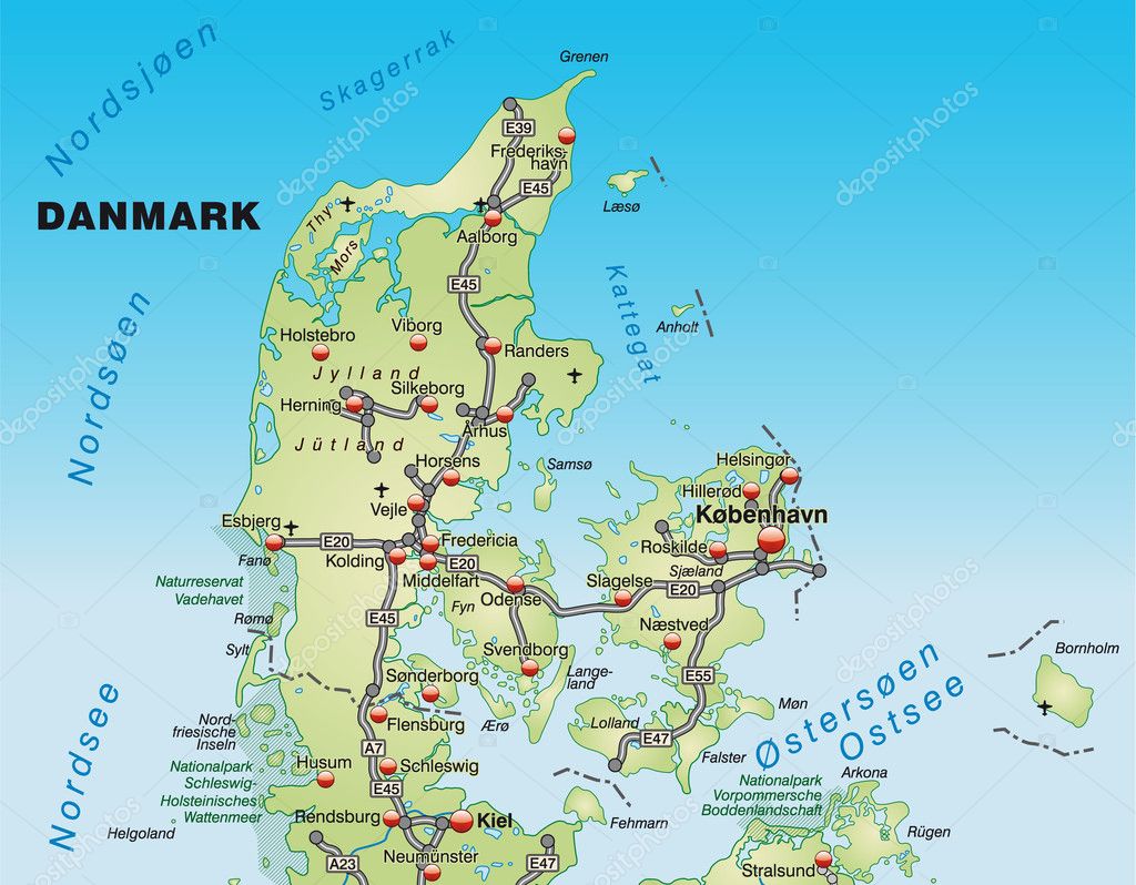 Karta över Danmark — Stockfoto #9074877 — Depositphotos