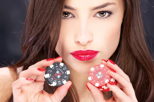 Woman and gambling chips