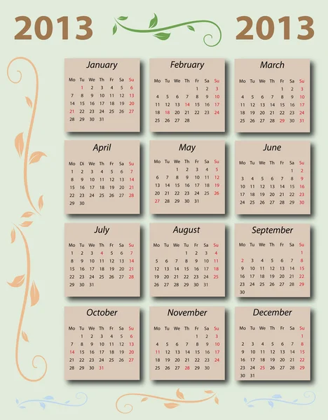2013 Calendar  Holidays on Calendar 2013 With Us Holidays   Stock Vector    Hans Jeitner