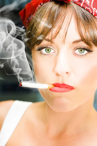 Unhappy Woman Smoking Cigarette