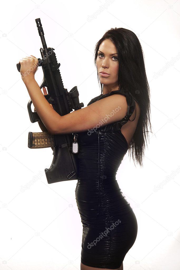 Woman Looking Holding Gun Stock Photo Paulmhill