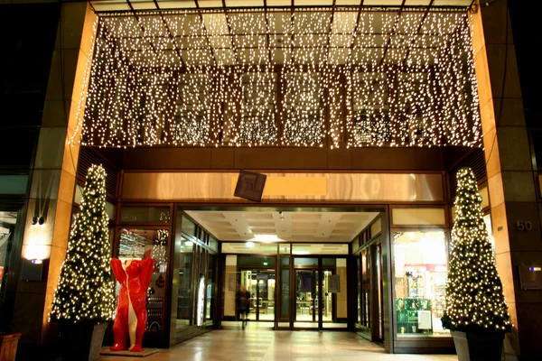Entrance to department store during christmas celebrations