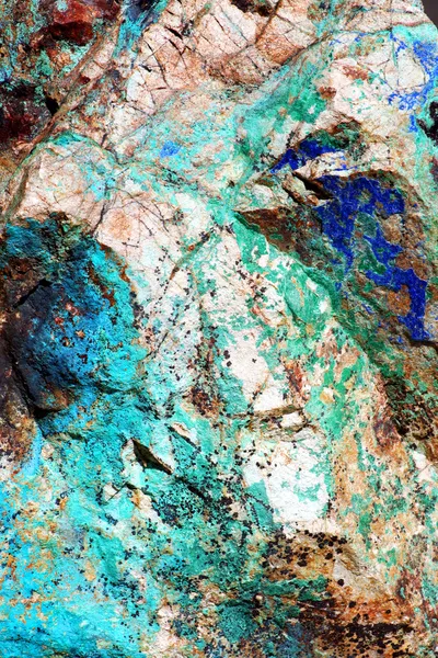 A close-up look at the intense greens and blues of malachite and azurite in