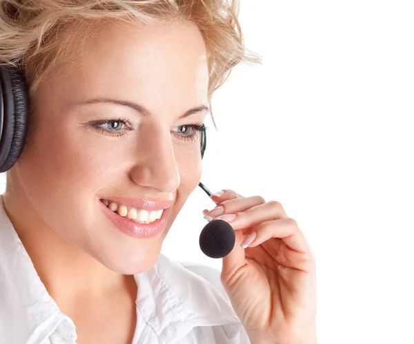 Woman consultant with headset and mic