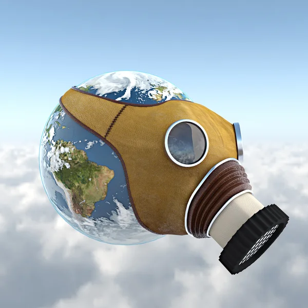 Planet earth with anti gaz mask