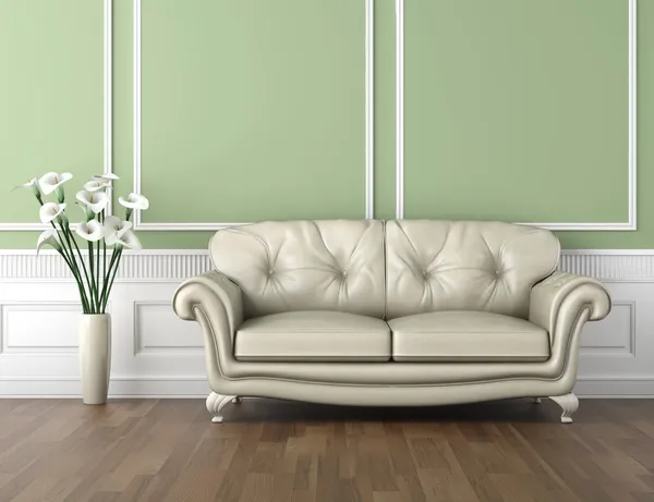 Green and white classic interior