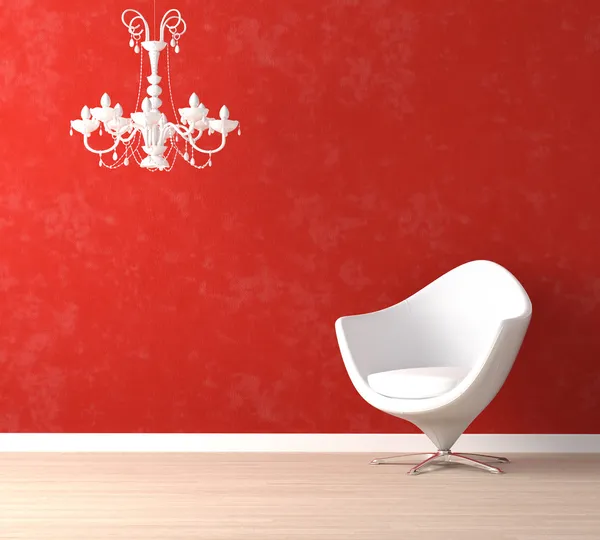 White chair and lamp on red