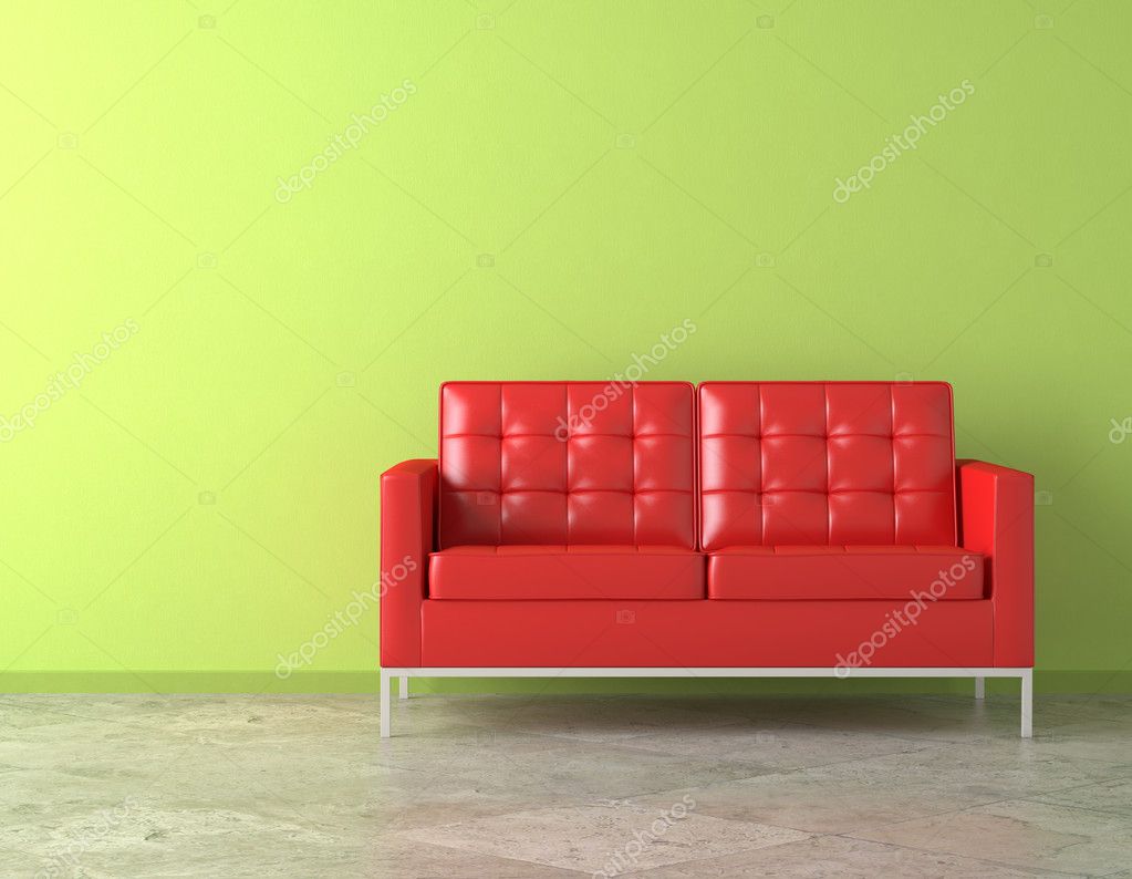 Rode luie stoel op groene muur — stockfoto © arquiplay77 #8207556