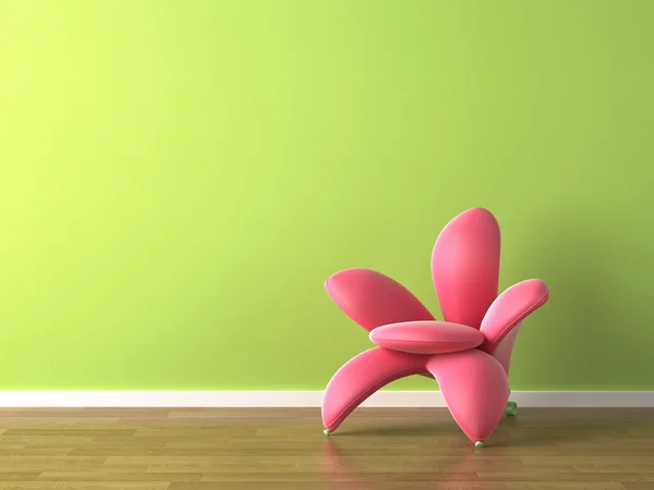 Interior design pink flower shaped armchair on green
