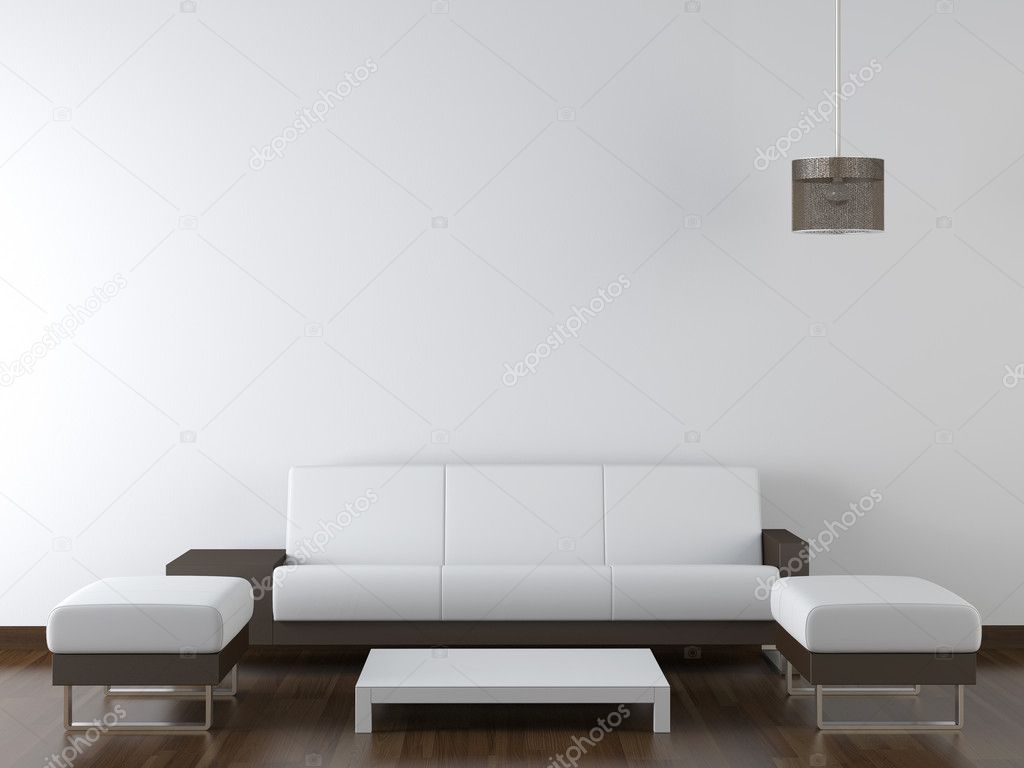 Inredning moderna vita möbler pÃ¥ vit vägg — stockfotografi ...