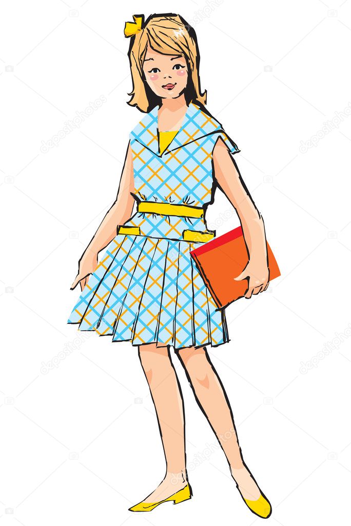 Dibujo De Chica Bonita Con Libro U2014 Vector De Stock