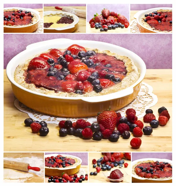 Red fruits tart collage