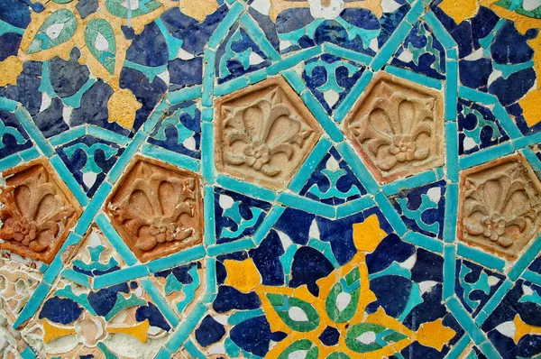 Fragment of tiled wall with Arabic mosaic