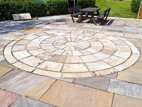 Display of stone floor tiles circle