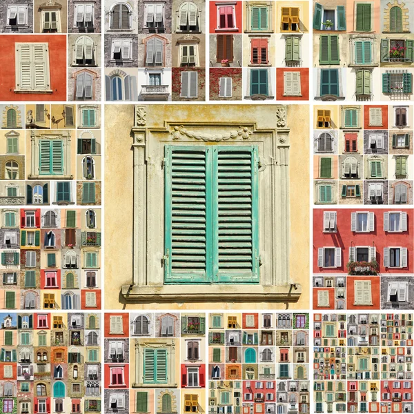 Collage with images of retro windows with shutters in Italy