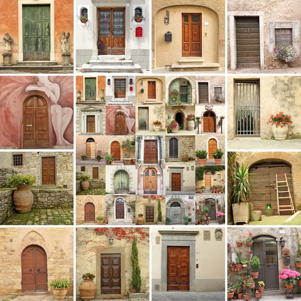 Collage with vintage doors in Italy