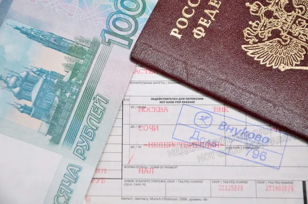 Russian passport, plane ticket and money