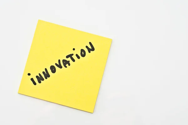 Yellow square Post it with Innovation written on it