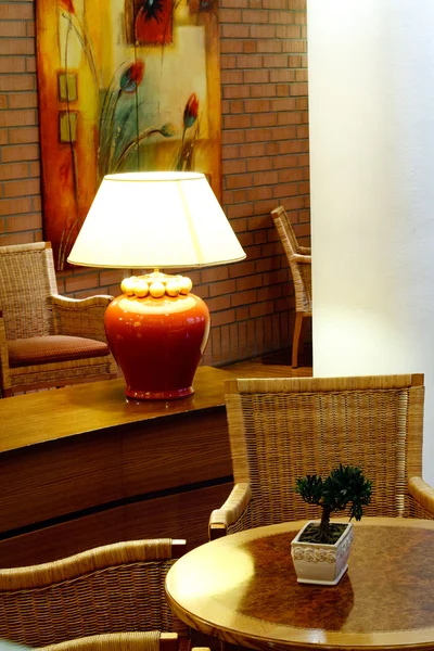 Table lamp in the interior of the room