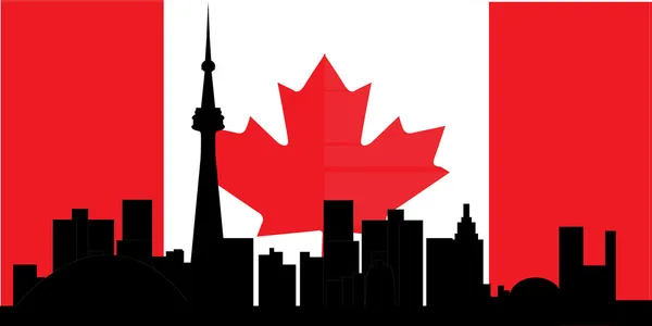 Toronto skyline and the canadian maple leave flag