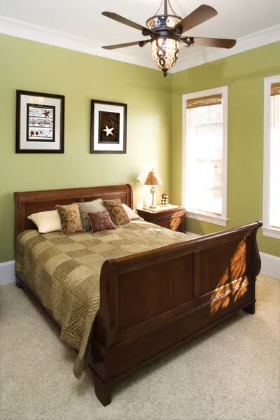 Green Bedroom With Ceiling Fan