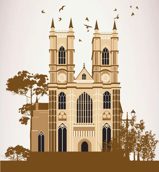Catholic Cathedral with trees and birds
