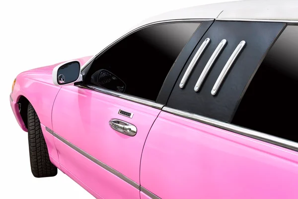 Pink limousine for wedding.