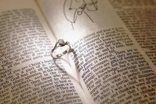 Wedding diamond rings on a bible