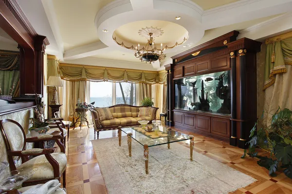 Family room with large fish tank