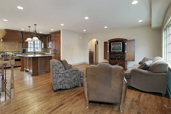 Family room with kitchen view