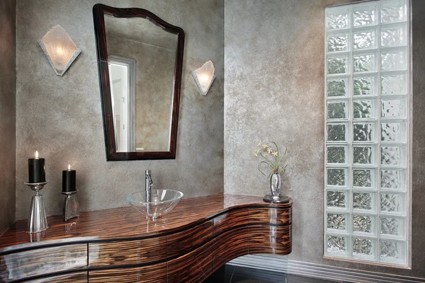 Powder room with leaded glass